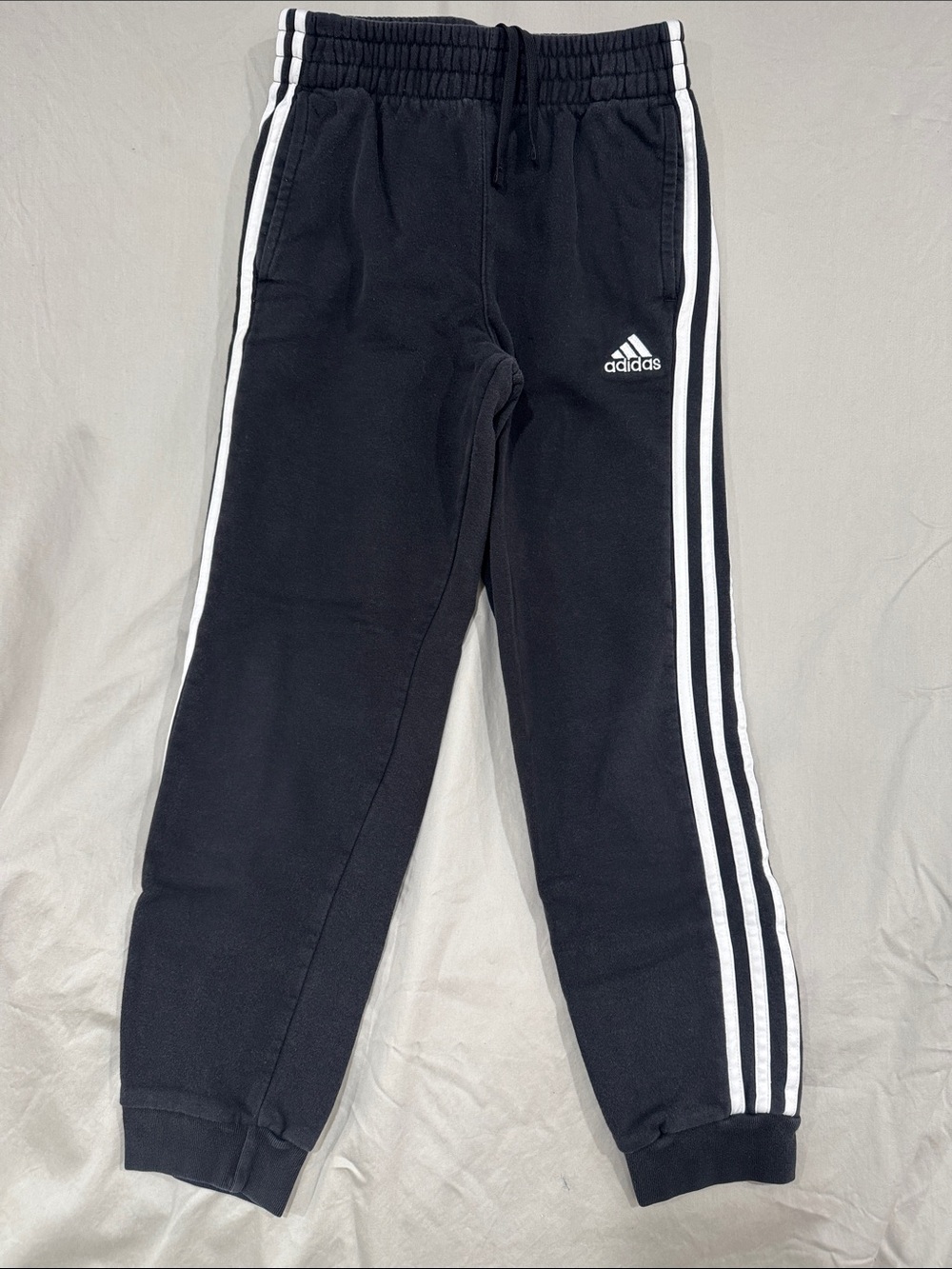 Adidas Black Joggers with White Side Stripes - Kids